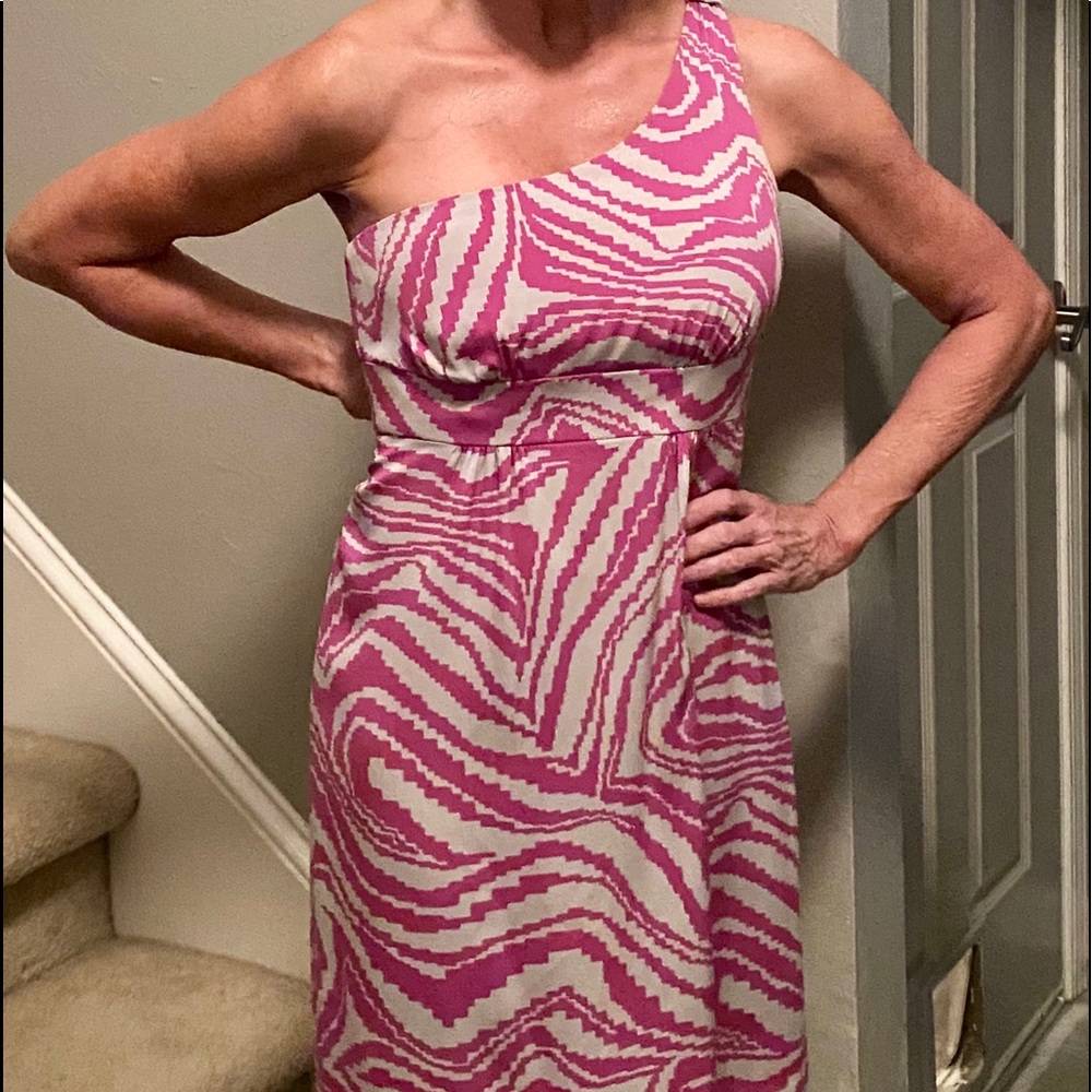 Trina Turk One Shoulder Strap Silk Dress